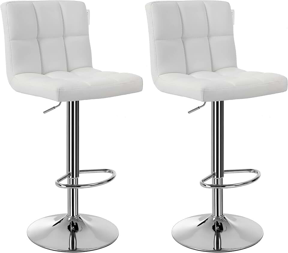 SONGMICS 2 x Barhocker Barstuhl Hocker Tresenhocker mit Rückenlehne Höhenverstellbar, Kunstleder, Weiß, 44,5 x 38 x 115 cm LJB64W