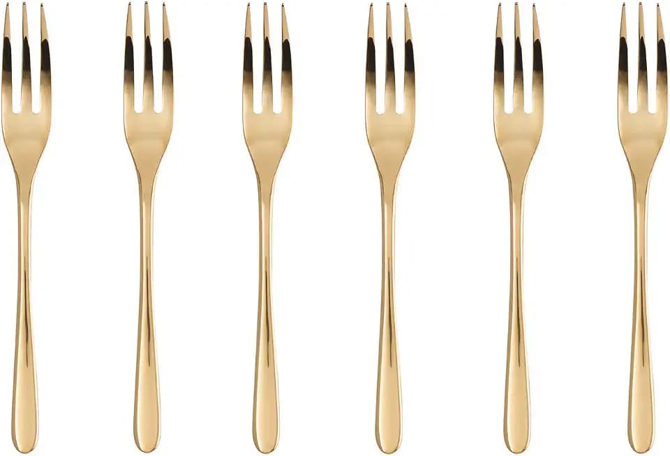 Sambonet - Tasten Set mit 6 Süßgabeln aus Edelstahl, Kuchengabeln PVD-Finish, spülmaschinenfest, gold