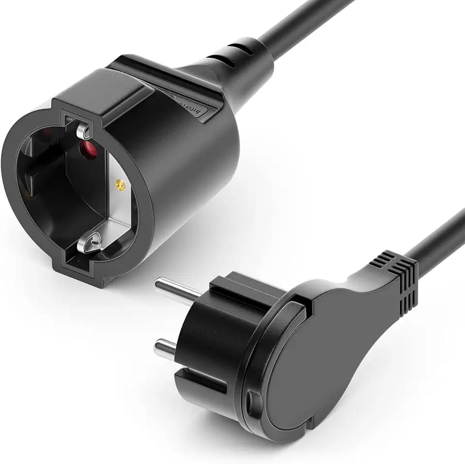 deleyCON 15m Stromkabel Verlängerungskabel Flachstecker 3680W - Schwarz