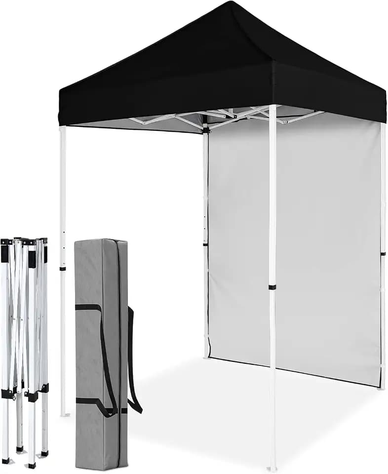 COOS BAY 5x5 Pop Up Canopy Tent with Side Wall, Easy Setup Portable Sun Shelter with Carry Bag, Outdoor Shade for Beach, Camping, Sports & Backyard, Black