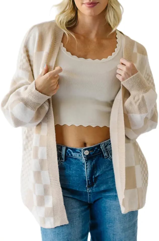 SELINK Women's Chunky Cardigan Sweater Colorful Checkered