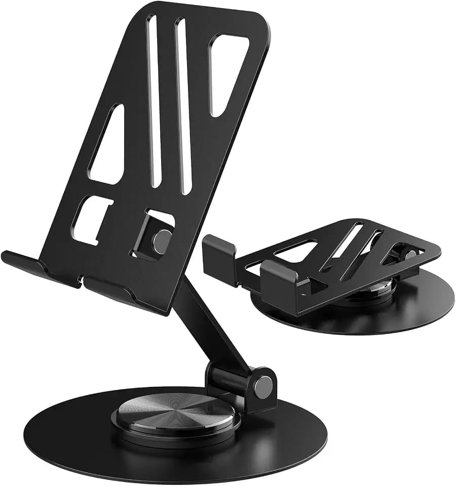 Handy Ständer Tisch, 360°Verstellbar Faltbarer Handy Halterung Aluminium Einstellbar Handyhalter Schreibtisch Kompatibel mit iPhone 16 15 14 13 12 Pro Max, Huawei, Galaxy,alle Handys, Grau
