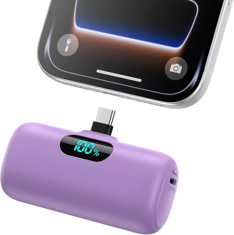 Feob Mini Portable Charger 5000mAh Power Bank,15W PD USB C Cell Phone Portable Power,LCD Display Battery Pack Compatible with iPhone 17/Air/17 Pro/17Pro Max/16/15 Android/Samsung/Moto(Type-C Only)