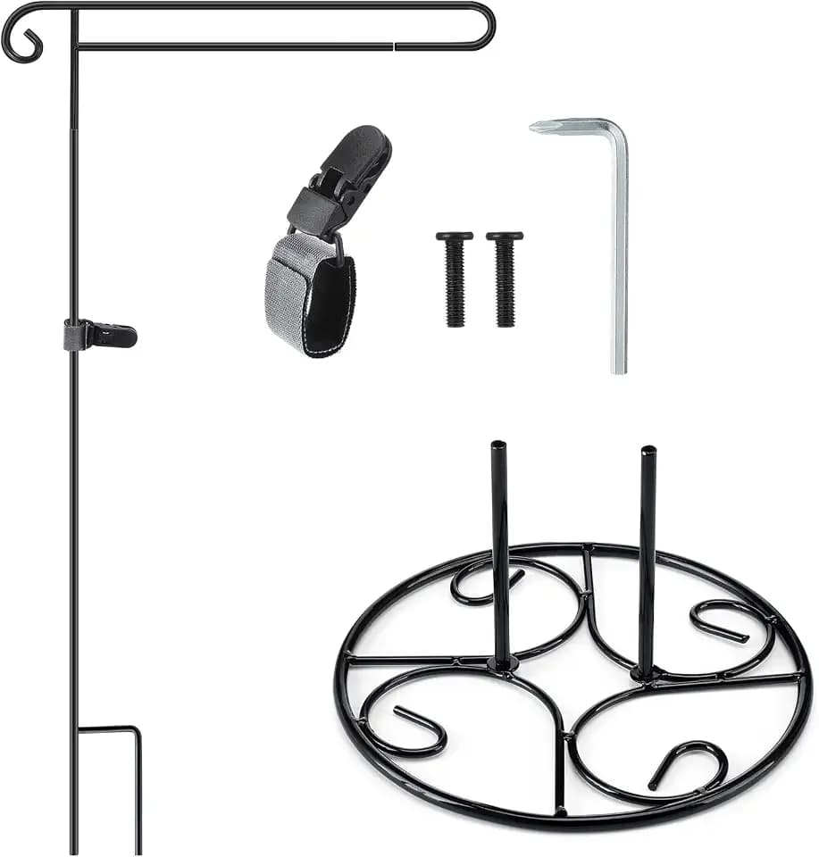 2 Pcs Garden Flag Stand Metal Pole with Base, Stylish Style