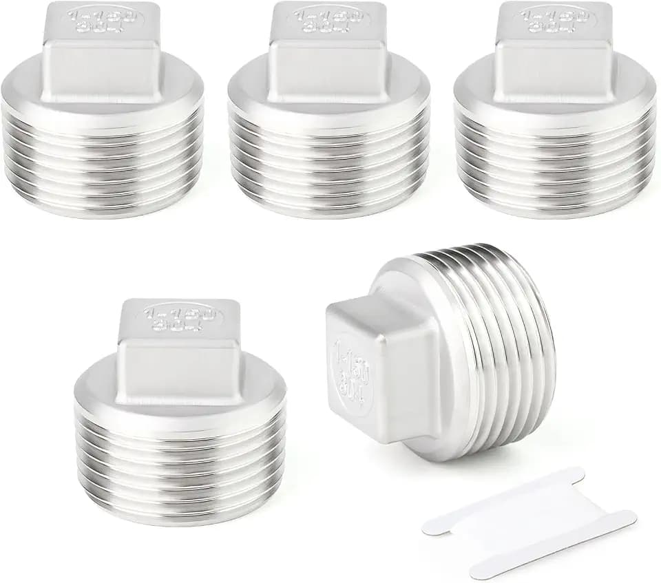 TAISHER 5Pcs 304 SS Square Thread Socket Pipe Plug Fitting 1" NPT Male