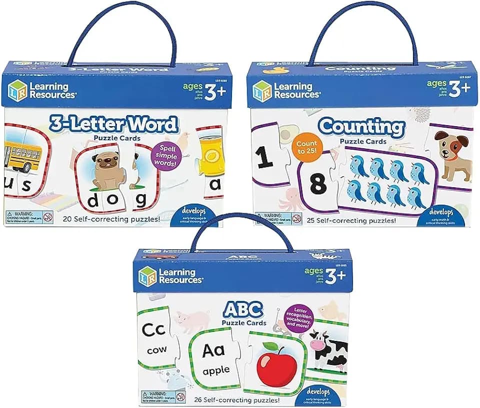 Learning Resources Preschool Puzzle Cards, ABCs, Counting & 3-Letter Words
