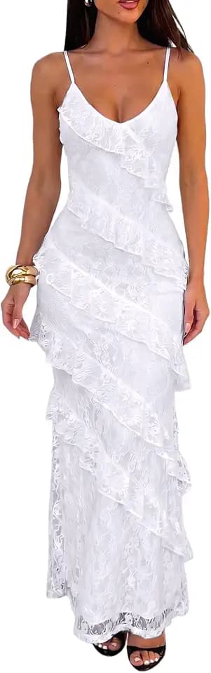 HOCILLE Women's Sexy V Neck Floral Wedding Guest Cocktail Maxi Dress