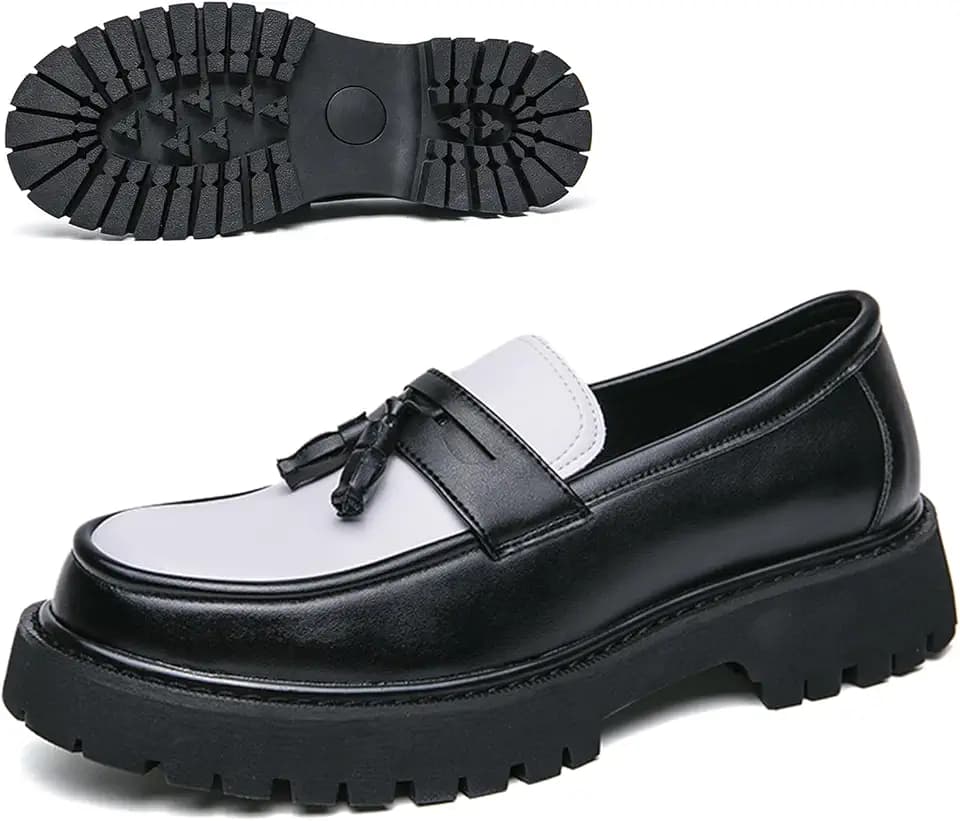 Fashion Chunky Platform Penny Loafers for Men's with Decoration Luxury Round Toe Slip-On Block Heel Business Dress Shoes Daily Non-Slip Lug Sole Casuals