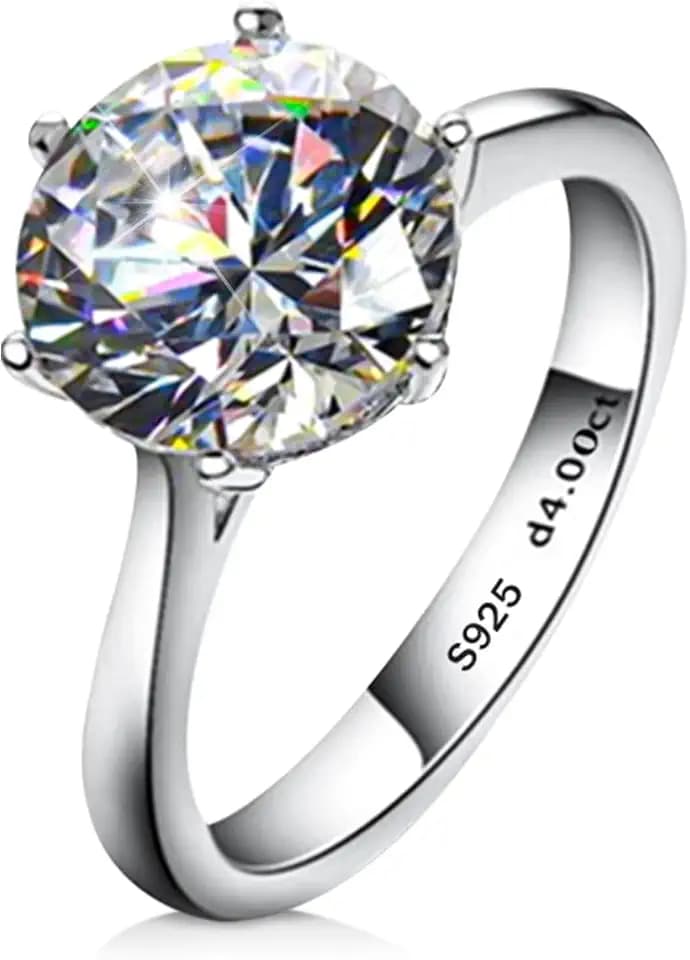AINUOSHI 1/2/3/4 Carat Moissanite Engagement Rings for Women, 925 Sterling Silver Solitaire Round Cut (10mm) Diamond Wedding Band D-E Color Grade Gift for Wedding Anniversary