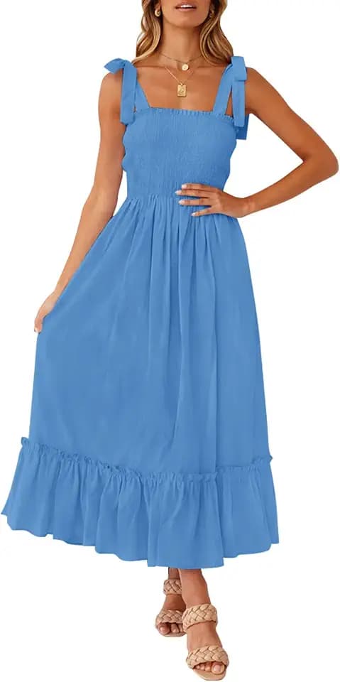 ZESICA Womens Summer Boho Spaghetti Strap Maxi Dress