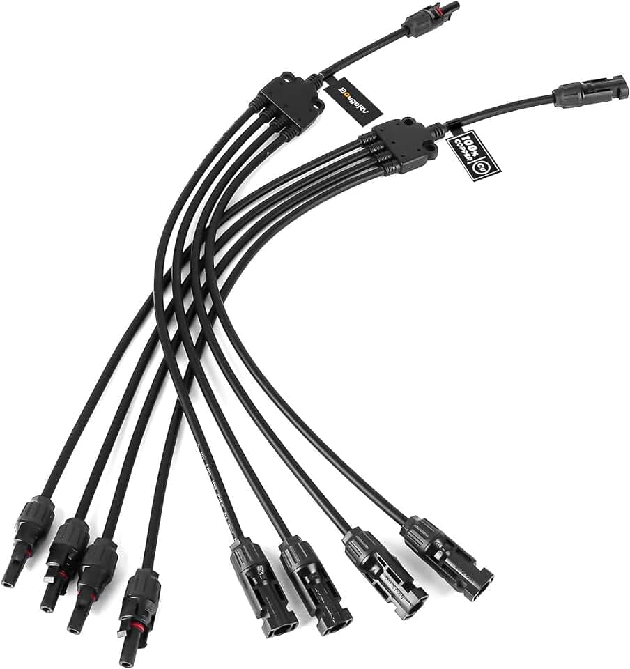 BougeRV Solar Y Branch Connectors Extra Long Solar Panel Parallel Connectors 1 to 4 Solar Cable Wire Plug Tool Kit (M/FFFF and F/MMMM)