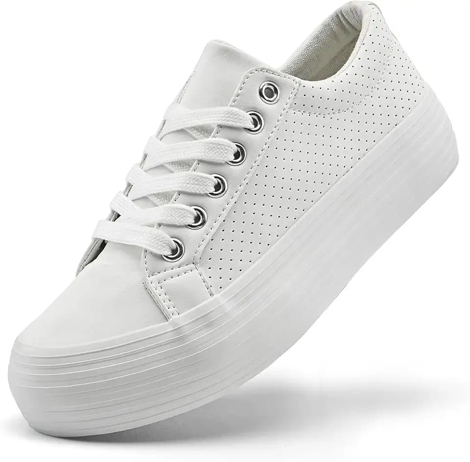 sharllen Damen Plateau Sneaker Leder Low Top Turnschuhe Freizeitschuhe