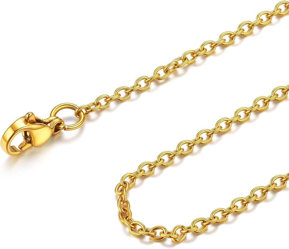 FOCALOOK Womens Chain Necklace, 1/1.4/2mm Thin Cable Link Necklace Chain