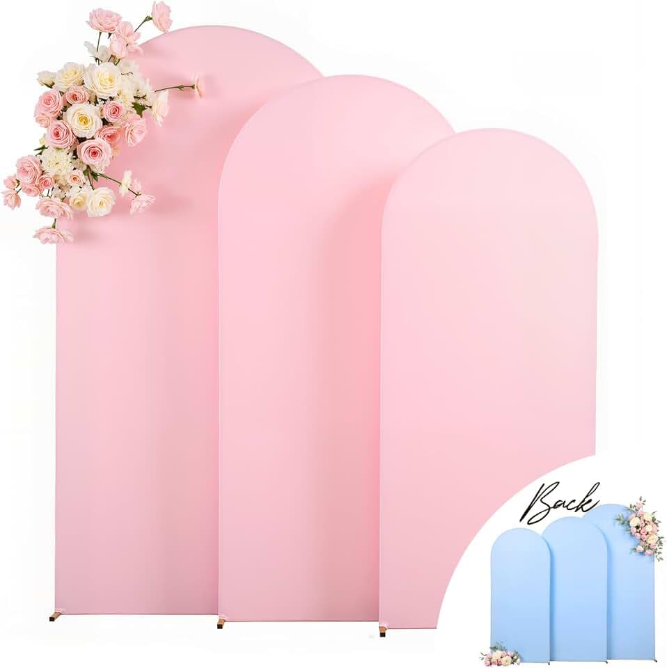 Pink and Blue Arch Backdrop Covers 6.6FT 7.2FT 8FT Gender Reveal Baby Shower Wedding Photo Bridal Shower Birthday Party Arch Covers Stretchy Backdrop Set of 3 Spandex