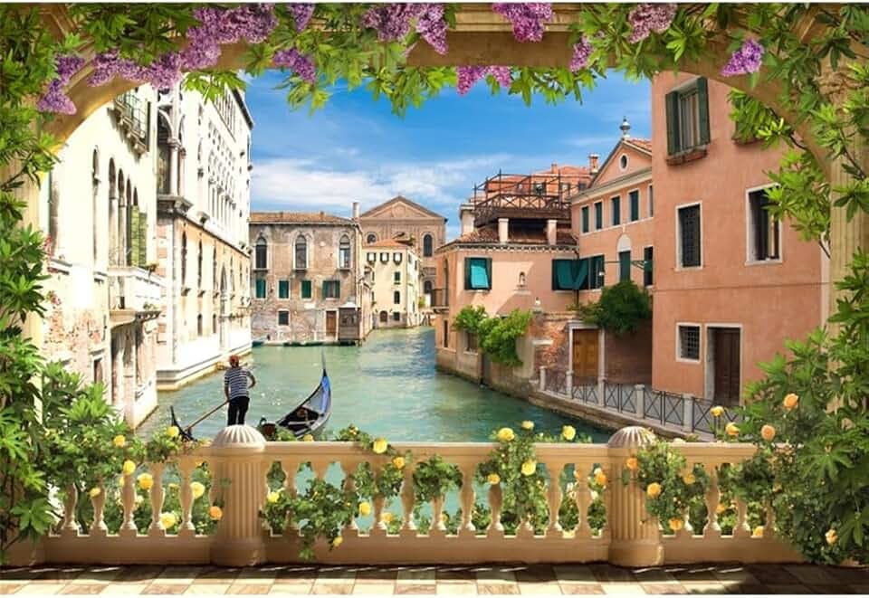 8x6ft Italy Venice Backdrop, Water City Italian Canal Gondolas River Backdrop for Photoshoot Historical Culture Scenery Photo Background Travel Portrait Photo Props