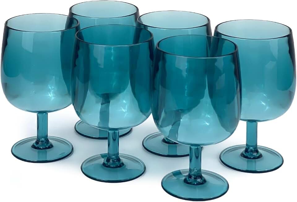 Yalin Set aus 6 unzerbrechlichen 340 ml Acryl-Kunststoff-Wein- und Wasserbechern. Stapelbare Kelche. (Zyan, 340 ml)
