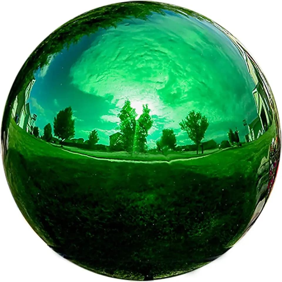 Lily's Home Stainless Steel Gazing Globe Mirror Ball, Colorful and Shiny Addition to Any Garden or Home. Sparkling Green (10 Inch)