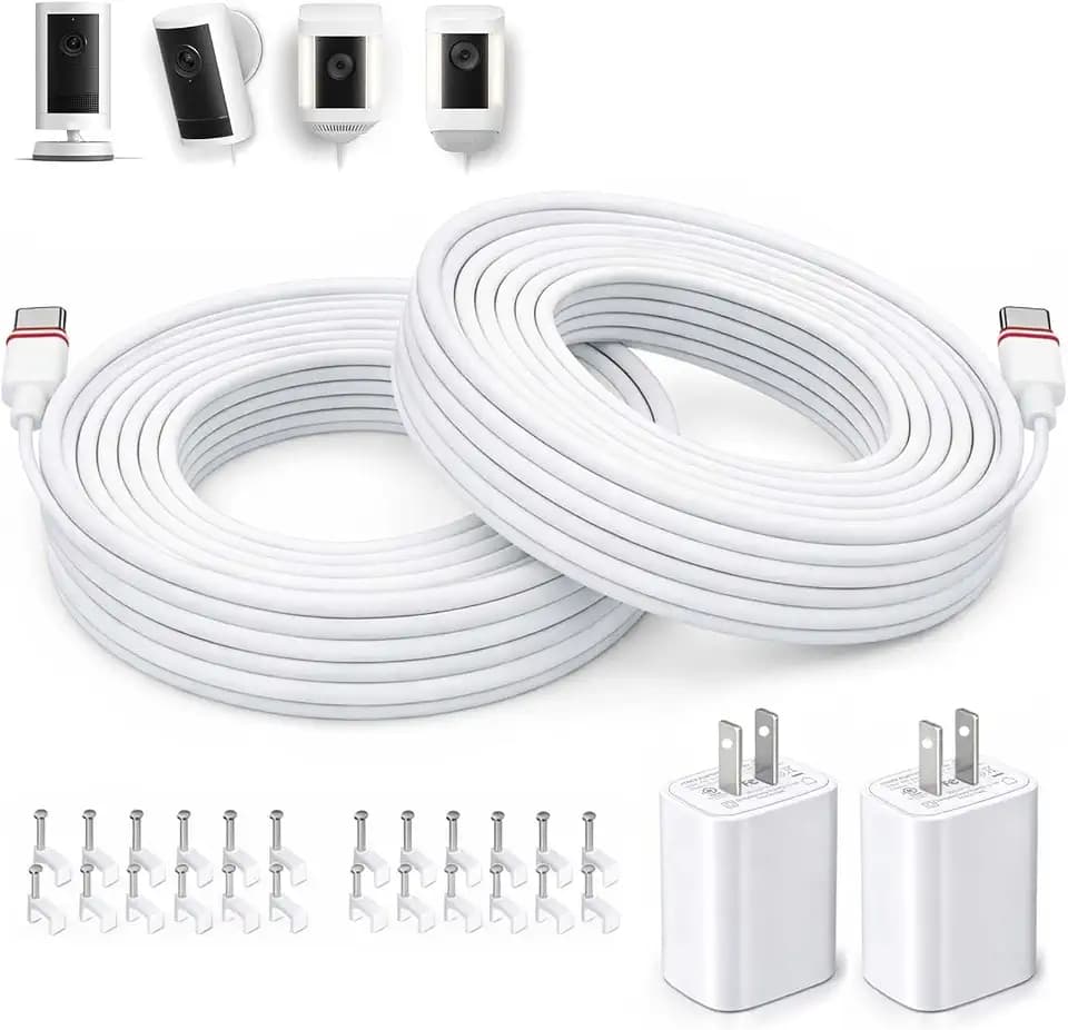 20FT Power Adapter for Ring Outdoor Cam Plus/Pro, Wired Mode, 2-Pack