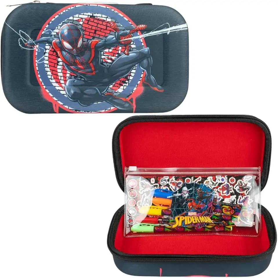 Marvel Spiderman Miles Morales Pencil Box Case Set with Gel Pens & Stickers