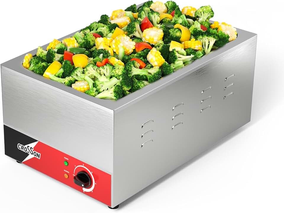 CROSSON Gastronorm Bain Marie Electric,Profi Gastro Speisewärmer,bain Marie für soßen,passend für GN 1/1 Gastronorm-Behälter,230V/1200W,Wasserbad Temperatur einstellbar von 35-85 °C