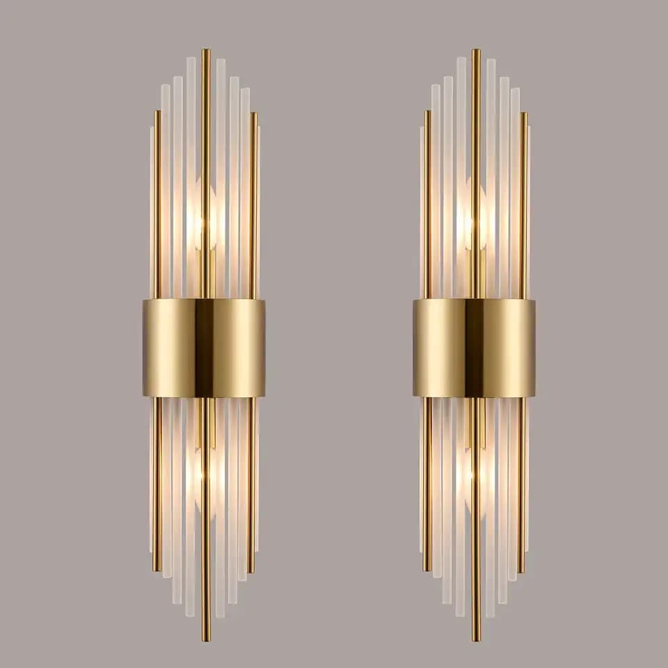 2-Light Modern Crystal Wall Sconces Titanium Gold Frosted Glass