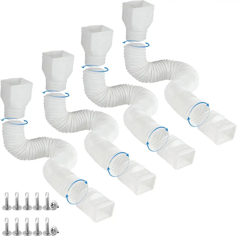 plusgutter 4 Pack Rain Gutter Downspout Extensions Flexible, Drain Downspout Extender,Down Spout Drain Extender, Gutter Connector Rainwater Drainage,Extendable from 21 to 68 Inches(White)