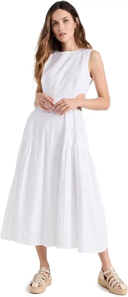 Moon River Women's Sleeveless Side Cut-Out Adjustable Shirred Midi Dress