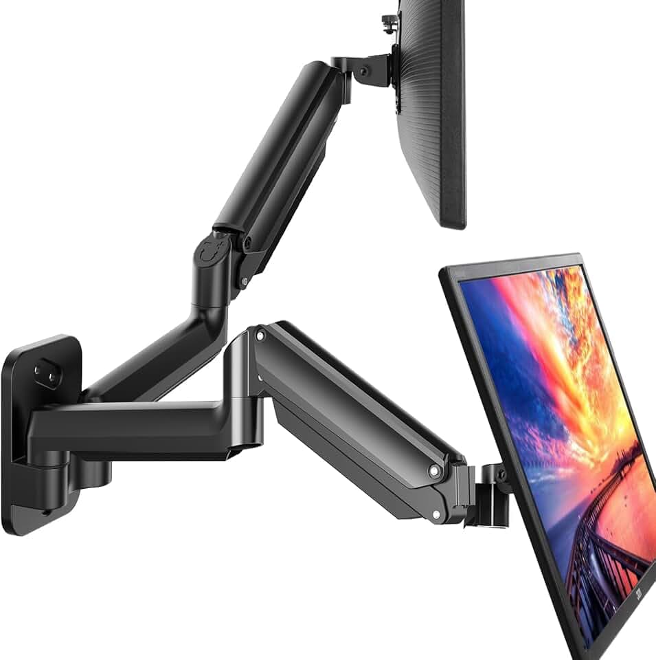 HUANUO Monitor Wandhalterung 2 Monitore, für 17-32 Zoll Bildschirme, Monitor Wandhalterung, unterstützt VESA 75/100 mm, 8 kg pro Arm Gaming