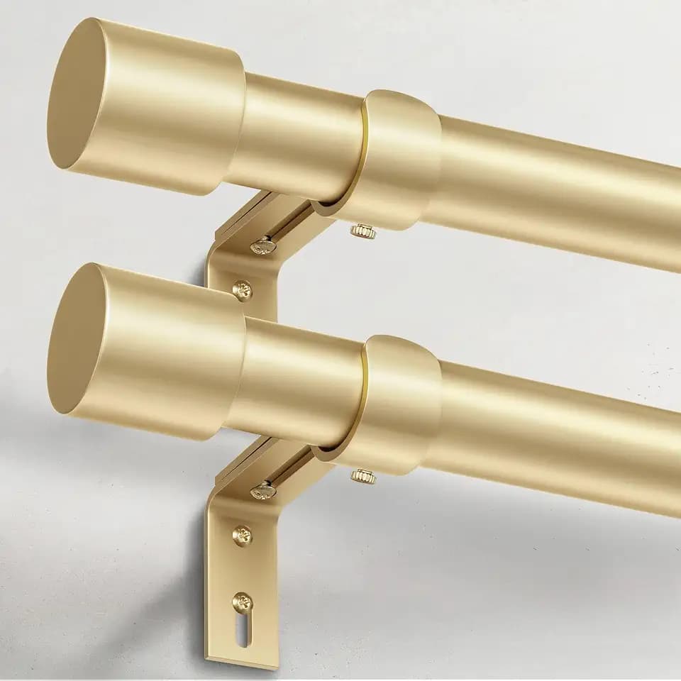 IFELS 2 Pack Heavy Duty Curtain Rods for Windows 28 to 48 Inch, 1 Inch Gold Curtain Rods Set of 2 Pack for Outdoor, Farmhouse, Bedroom, Adjustable Easy Install Drapery Rod (A2,Gold,30"-60"-2Pack)