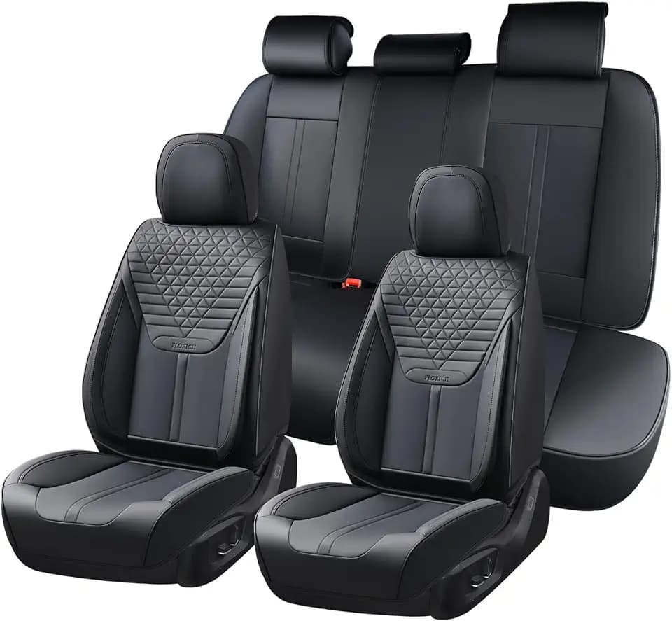 FLORICH Seat Covers, Car Seat Covers Full Set, Luxury Nappa Leather Seat Covers, Breathable and Waterproof Car Seat Protector 5 Seat, Automotive Seat Covers Universal Fit for Most Cars-Coal Black