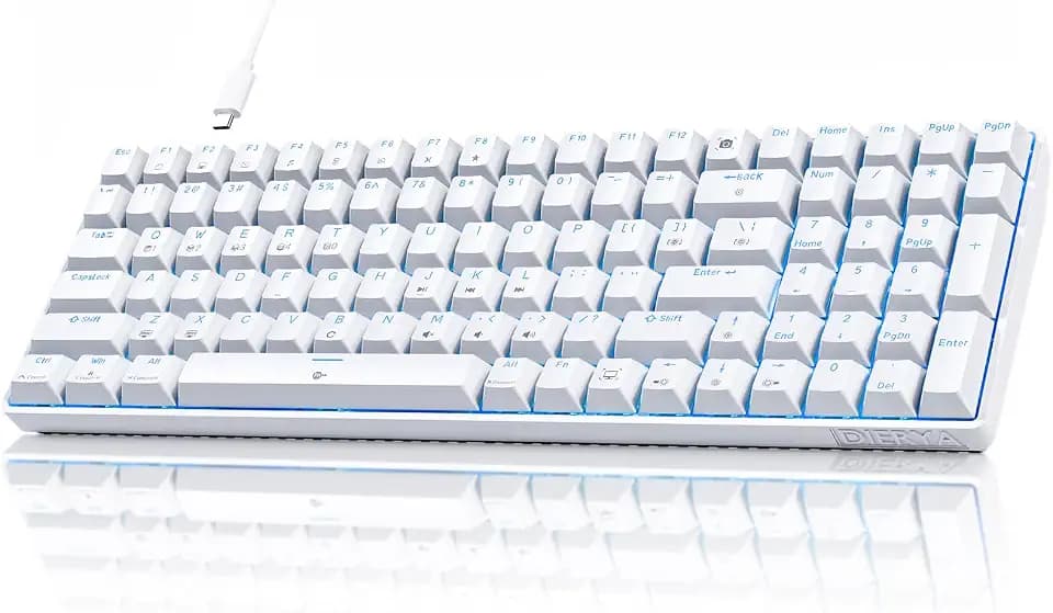 Dierya DK98se Gaming Tastatur,98 Tasten Mechanische Tastatur mit Red Linear Switch,Typ-C-Datenkabel,US Layout für PC Windows Gamer Typist,Weiß