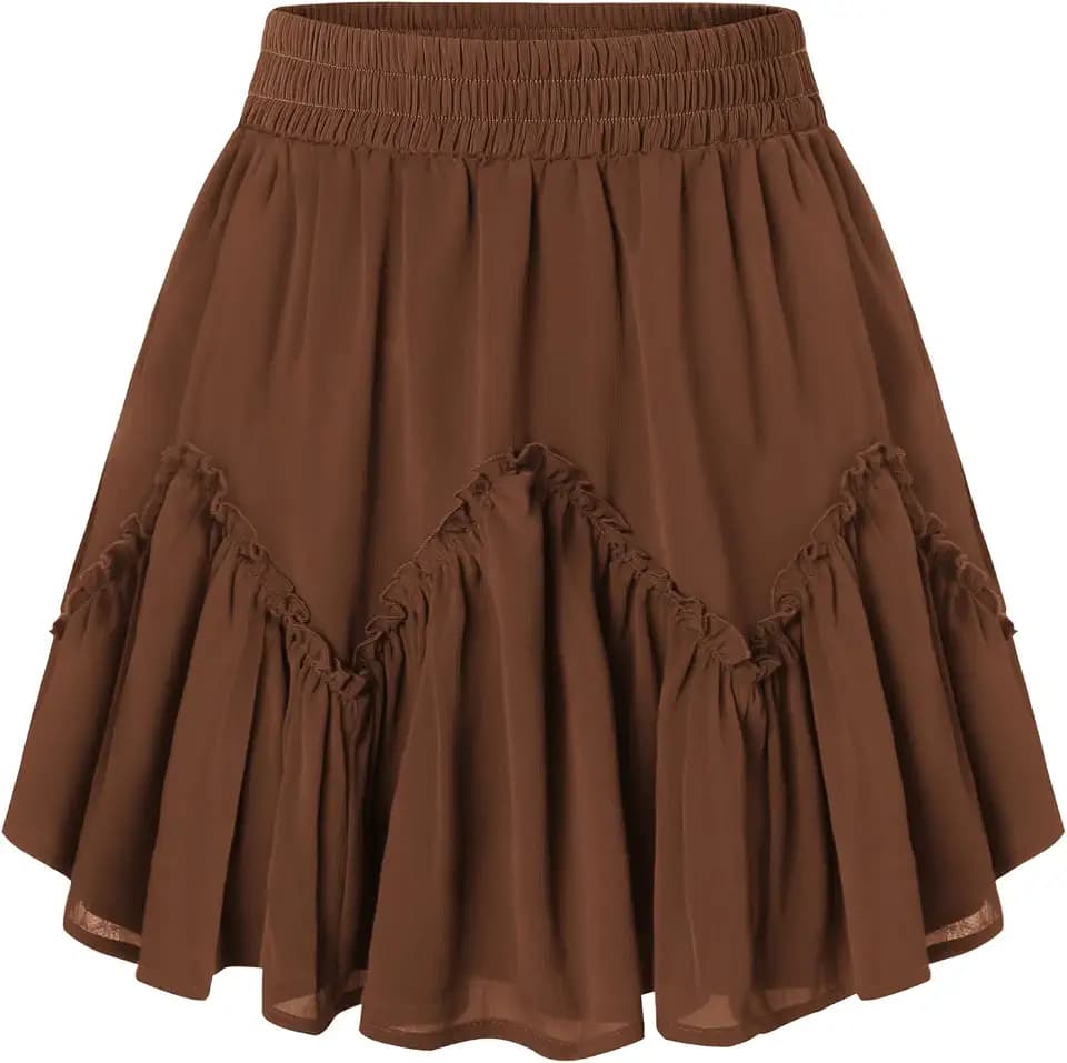 SCARLET DARKNESS Damen Mini Rock Sommer Chiffon Elastische Hohe Taille Kurz Röcke mit Taschen Skater Rock