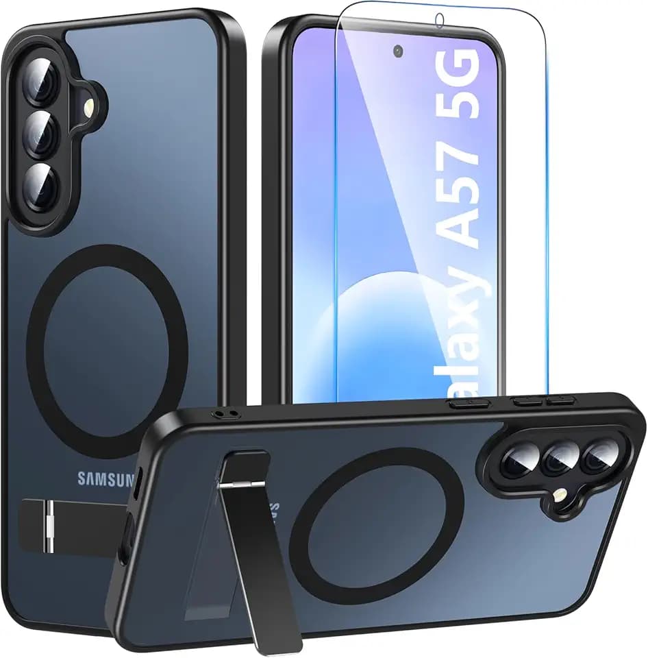 OWKEY Magnetische für Samsung Galaxy A57 5G Hülle mit Ständer,Matt Schwarz
