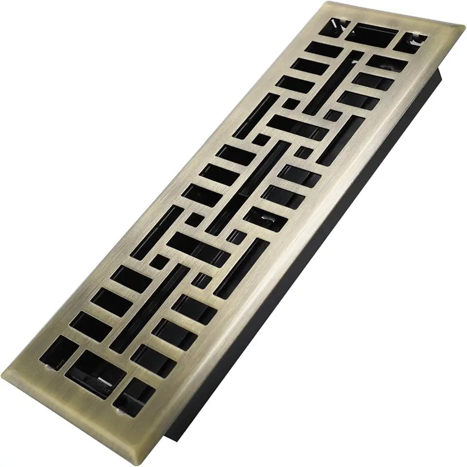 Howeall 4x14 Inches Heavy Duty Walkable Floor Register Easy Adjust Air Supply Lever Floor Vents - Seattle Design - Vent Cover for Home Floor - Antique Brass