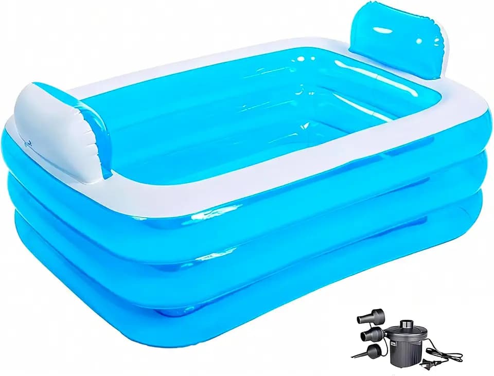 Aufblasbare Pools Aufblasbare Badewanne Spa Verdickte Erwachsene Badewannes Strandbadewanne Doppelbadewanne Faltbare Badewanne PVC+Luftpumpe (Blau, 160 * 55 * 110CM)