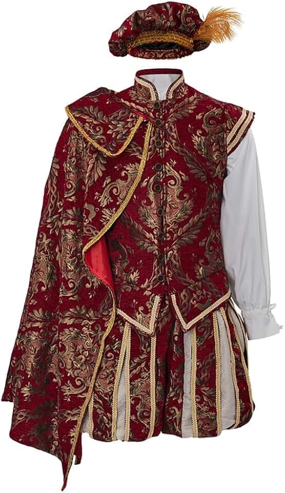 Willyacos Men's Tudor Elizabethan King Costume - Pants, Vest, Hat, Cape