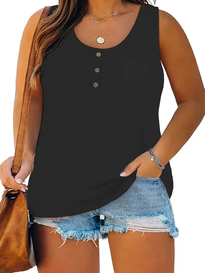 DOLNINE Womens Plus Size Henley Tank Tops Sleeveless Casual Top