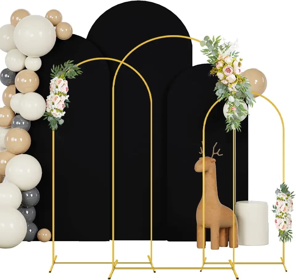 FANPROMS 6FT 6.6FT 7.2FT Metal Arch Stand and Cover Set of 3 Black Arch Stand Cover Round Top Arch Backdrop Stand with Spandex Arched Cover Stretchy for Birthday Party Ceremony Graduation Decor