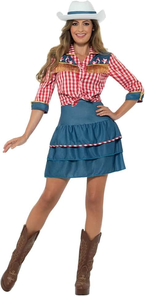 Smiffys Rodeo Girl Kostüm, Blau, mit Rock, Oberteil & Gut