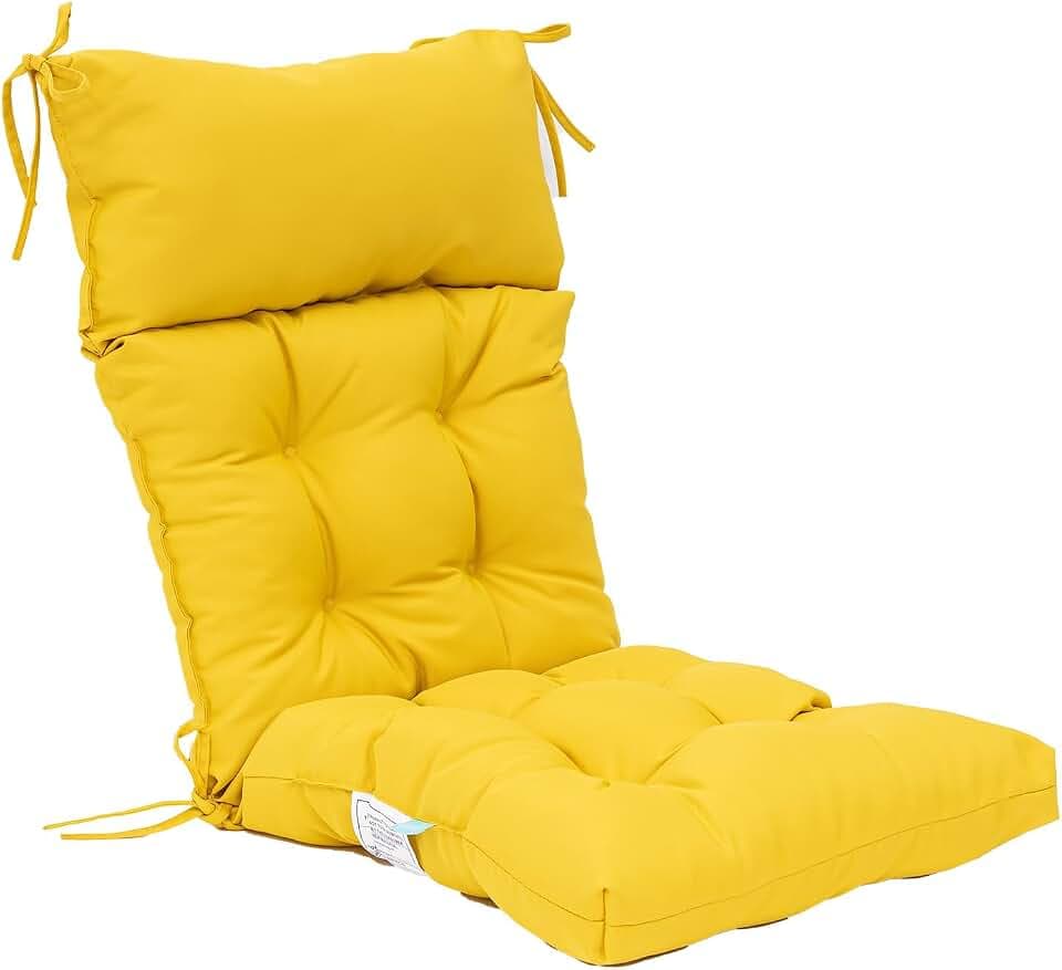QILLOWAY Outdoor Rocking Chair Cushion 43x21 Inch, 100% Polyester Waterproof Patio Rocking Chair Cushion, High Back Weatherproof Chair Pad for Adirondack & Outdoor Furniture, Yellow