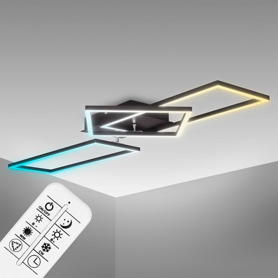 B.K.Licht - LED Deckenlampe mit Fernbedienung, schwenkbar, einstellbar warmweiß bis kaltweiß, Deckenleuchte, LED Lampe, Wohnzimmerlampe, Schlafzimmerlampe, Küchenlampe, 92,8x26x9,5 cm, Schwarz