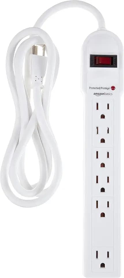 Amazon Basics Surge Protector Power Strip, 6-Outlet, 790 Joules, Circuit Breaker, LED Indicator, 6ft Extension Cord, White