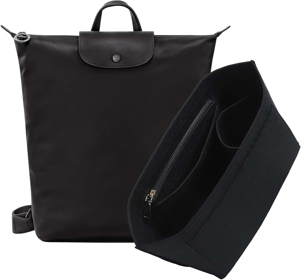 Purse Organizer Insert for Longchamp Le Pliage M Backpack, Black