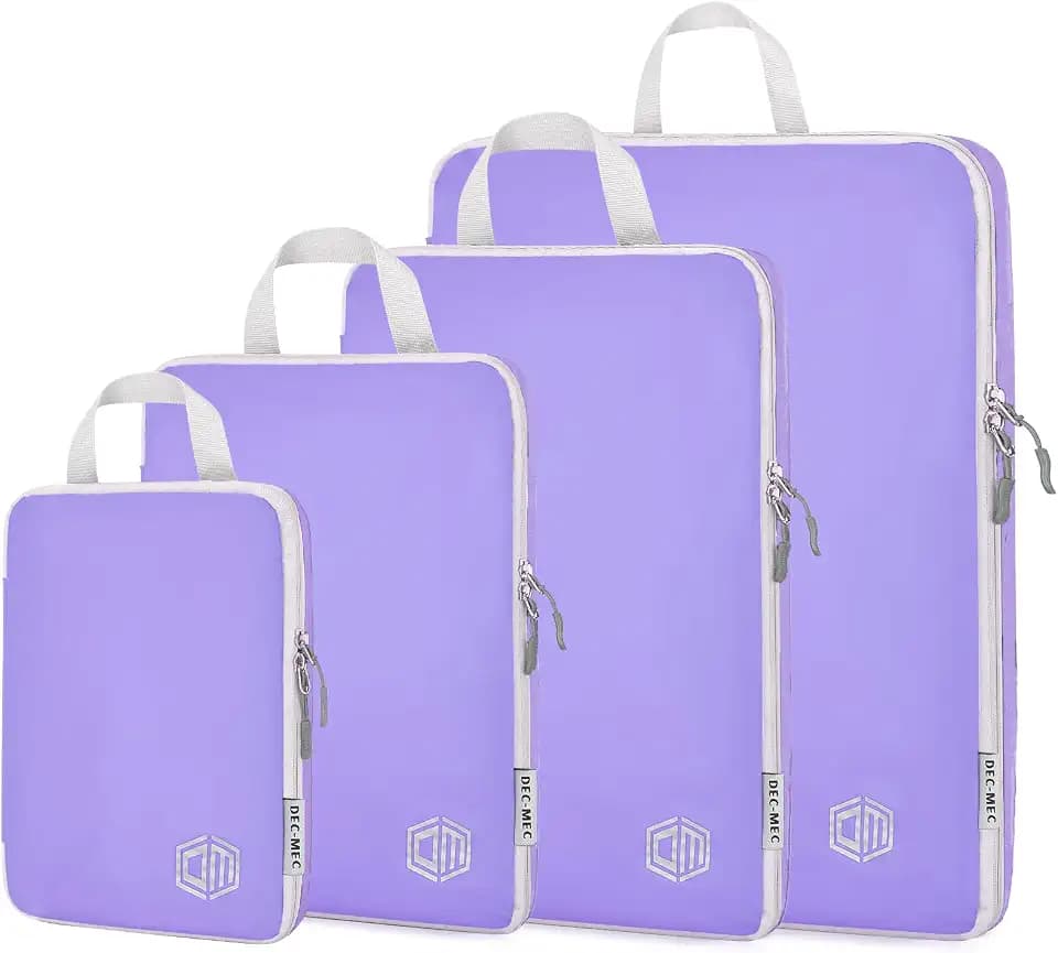 4Set Ultralight Nylon Compression Packing Cubes Expandable Packing Organizers for Carry on suitcase, Compression Cubes with Shoe Bag for Travel Accessories Luggage(purple)…