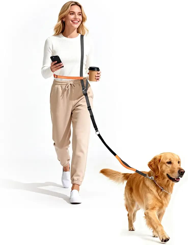 X XBEN Freihandleine Hundeleine für Große Mittelgroße Hunde mit Hilfsgurt, Joggingleine für Hunde mit Bauchgurt & Bequeme Doppelgriffe, zum Laufen, Joggen, Wandern, Verstellbar (0,8-2,2M) Umhängeleine