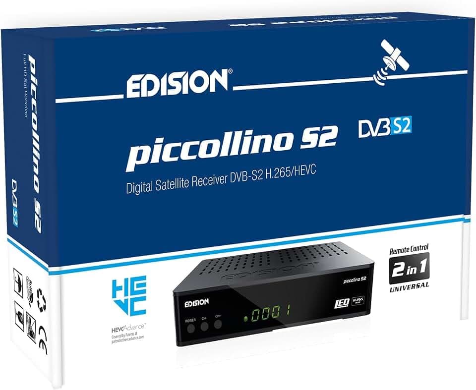EDISION PICCOLLINO S2 Full HD Satelliten Receiver FTA, (DVB-S2 | ARD & ZDF SD Abschaltung tauglich) Unicable tauglich, USB, HDMI, SCART, LAN, 2in1 Fernbedienung, Vorinstallierte deutsche Programmliste
