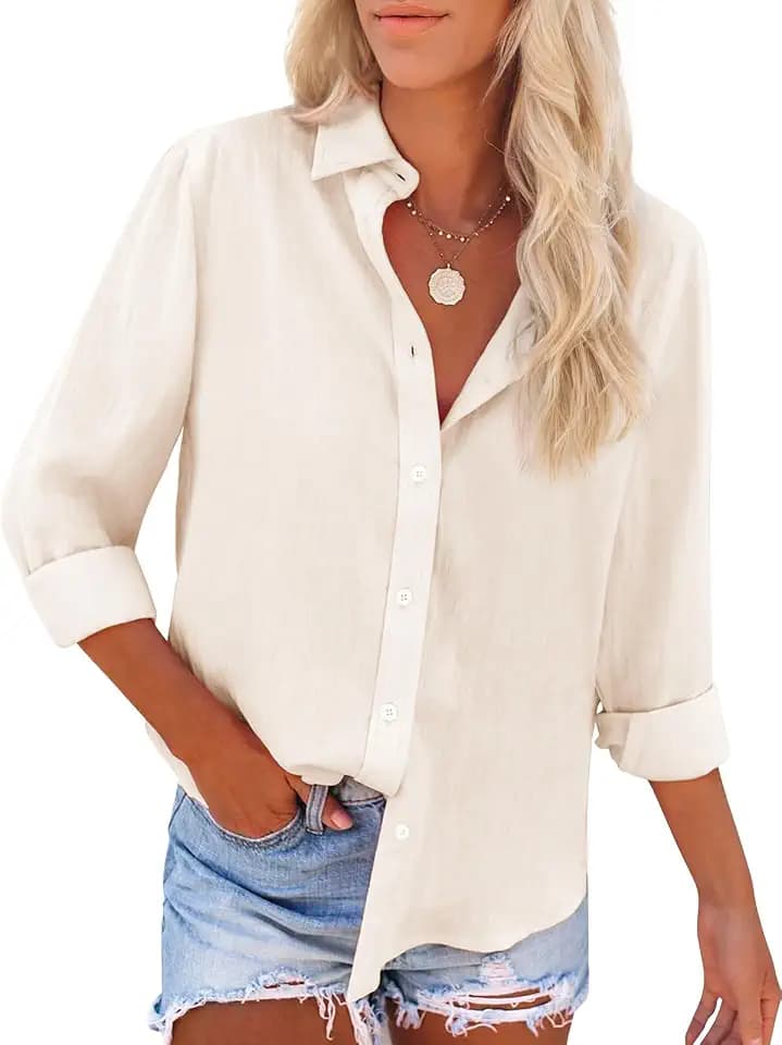 siliteelon Womens Oxford Button Down Shirt Long Sleeve Cotton Dress Shirt Collared Blouse Business Casual Work Tops - Apricot XL