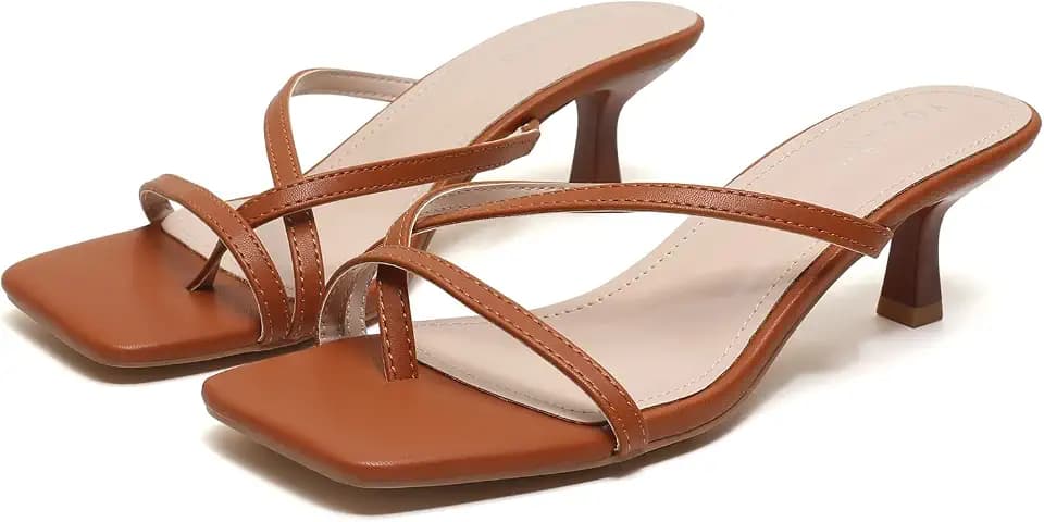 Yozuru Womens Kitten Heels Square Open Toe Flip Flops Dressy Summer Sandals Low Heels Strappy Thong Heeled Sandals