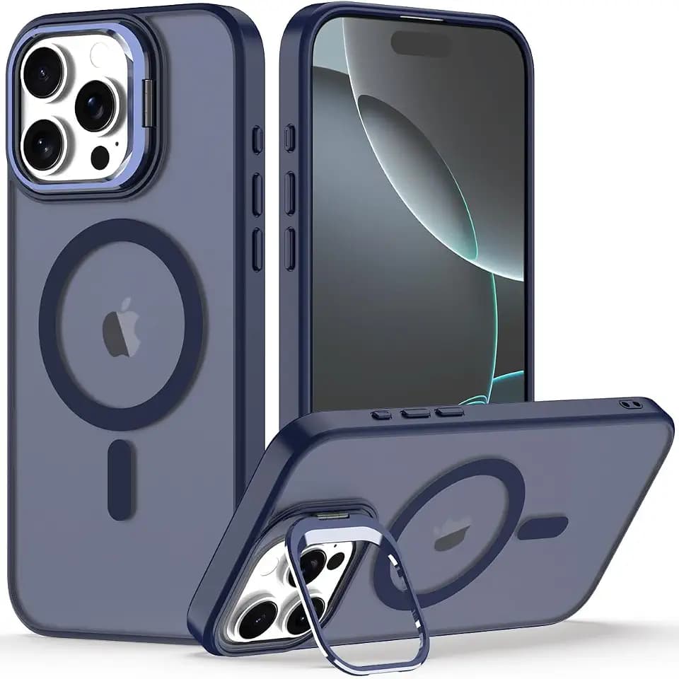 Nvollnoe for iPhone 16 Pro Max Case Compatible with MagSafe Military Grade Shockproof Heavy Duty Protective Adjustable Kickstand Matte Semi Clear Phone Case for iPhone 16 Pro Max(Blue)