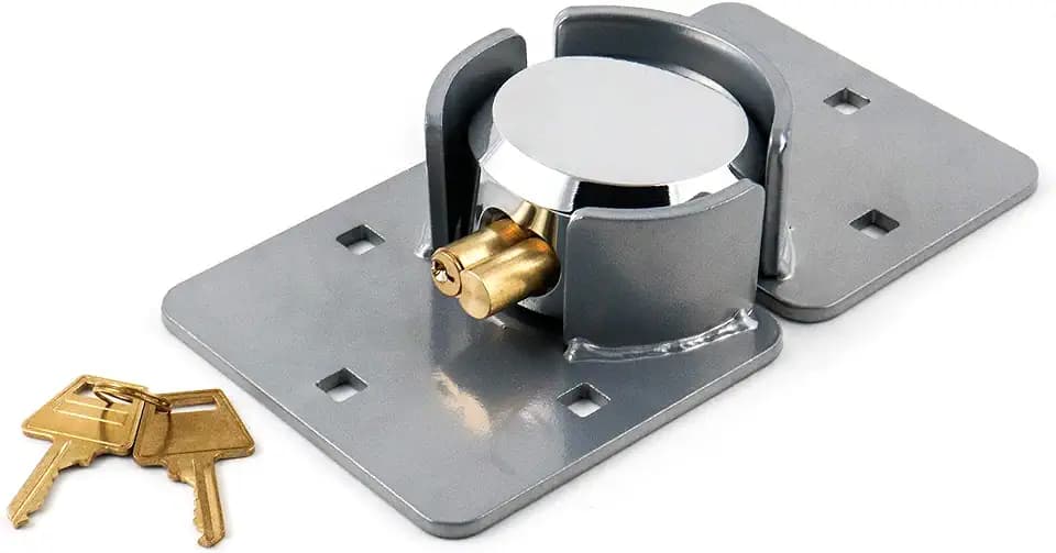 QWORK Steel Puck Lock Set 2-7/8" with Hasp – Heavy Security Lock for Truck Doors, Gates & Containers